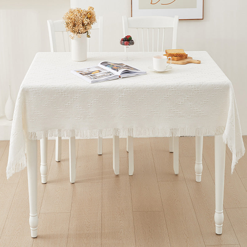 Boho Textured Round Tablecloth with Tassels