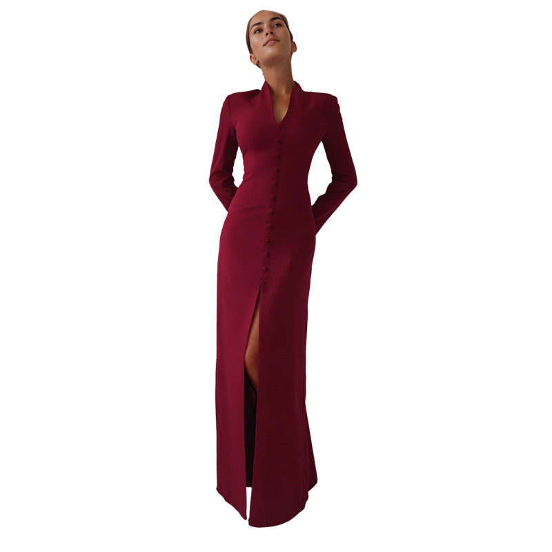 V-neck high waist slim fit and slimming slit dress