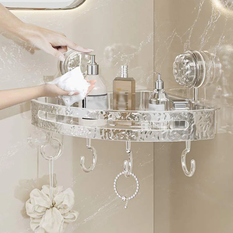 Wall-Mounted Shower Caddy Shelf with Hooks