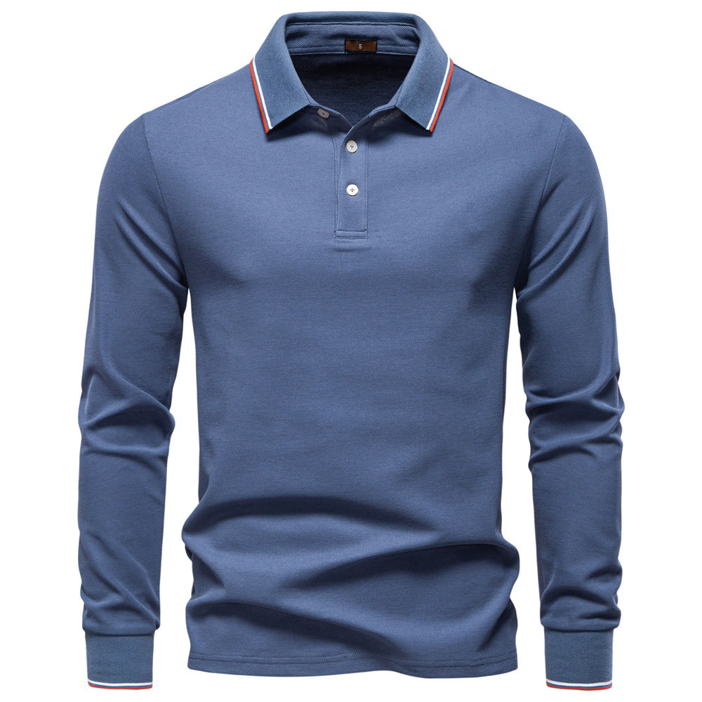 Men's collar solid color long sleeved T-shirt