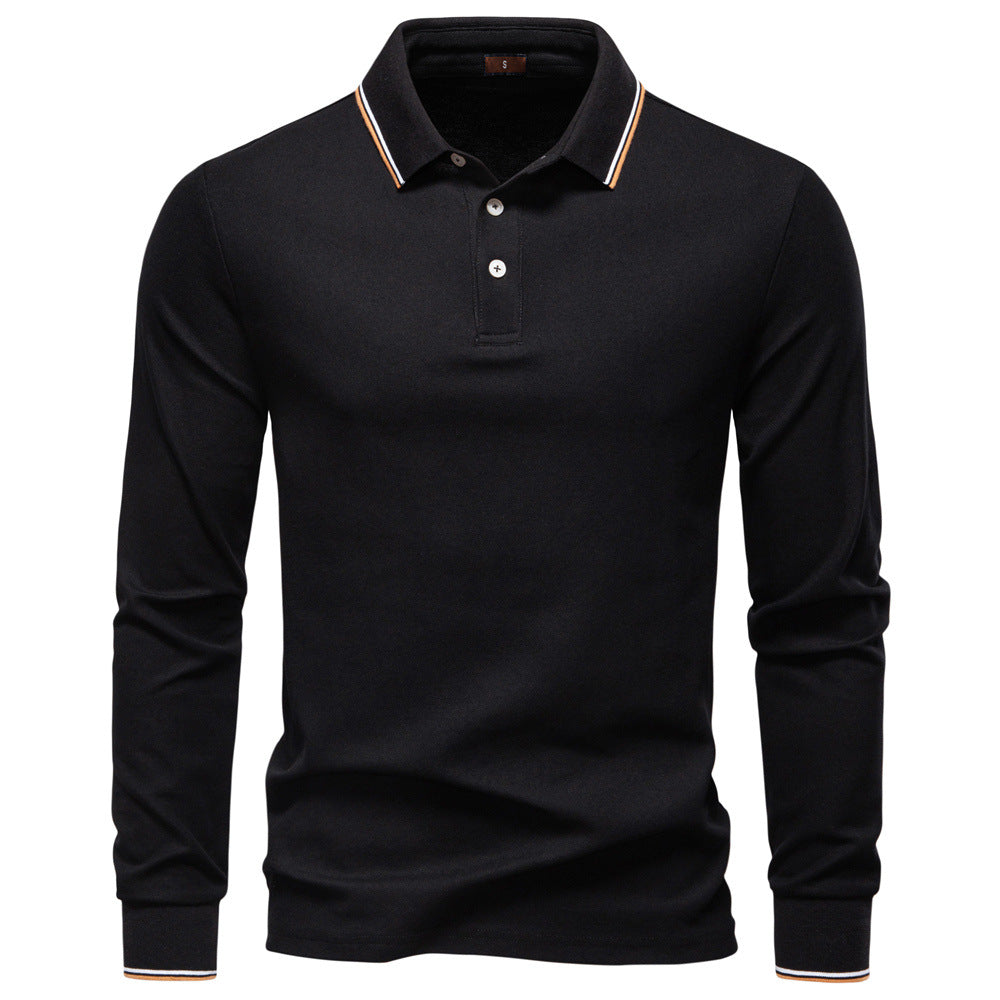 Men's collar solid color long sleeved T-shirt