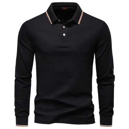Men's collar solid color long sleeved T-shirt