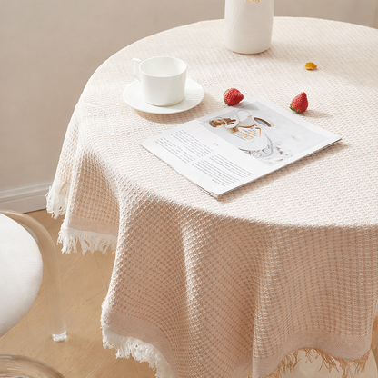 Boho Textured Round Tablecloth with Tassels
