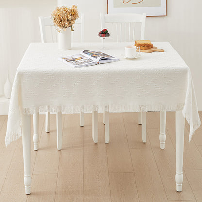 Boho Textured Round Tablecloth with Tassels
