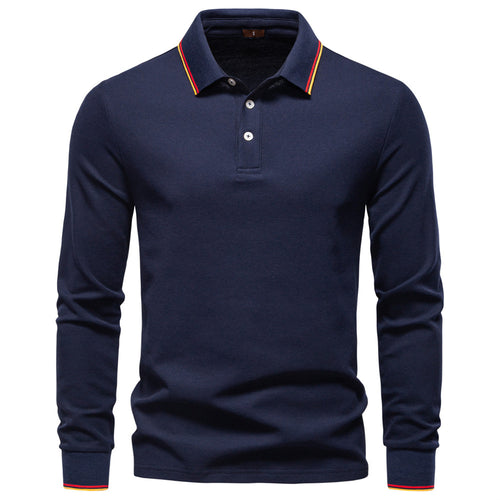 Men's collar solid color long sleeved T-shirt