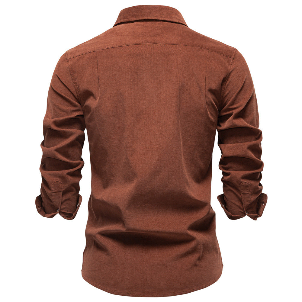 Collar men's solid color long sleeved shirt