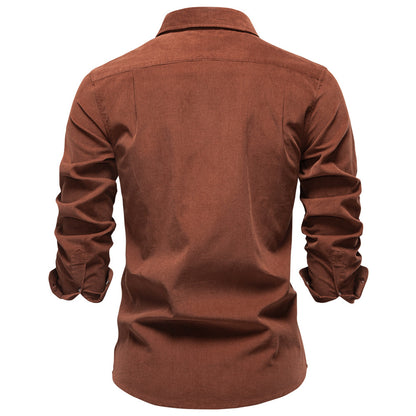 Collar men's solid color long sleeved shirt
