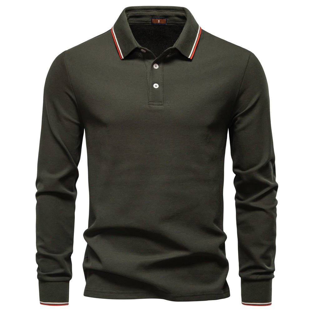 Men's collar solid color long sleeved T-shirt