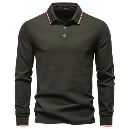Men's collar solid color long sleeved T-shirt