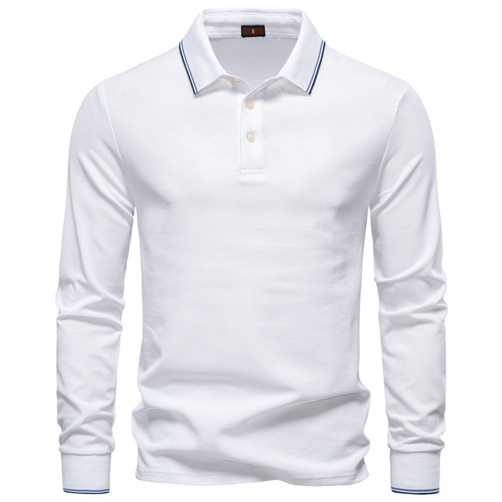 Men's collar solid color long sleeved T-shirt
