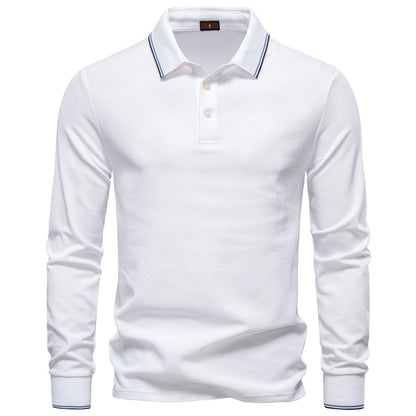 Men's collar solid color long sleeved T-shirt