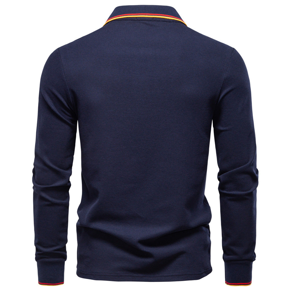 Men's collar solid color long sleeved T-shirt