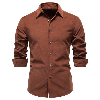 Collar men's solid color long sleeved shirt