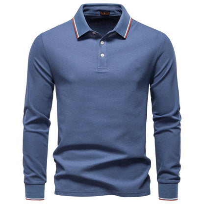 Men's collar solid color long sleeved T-shirt