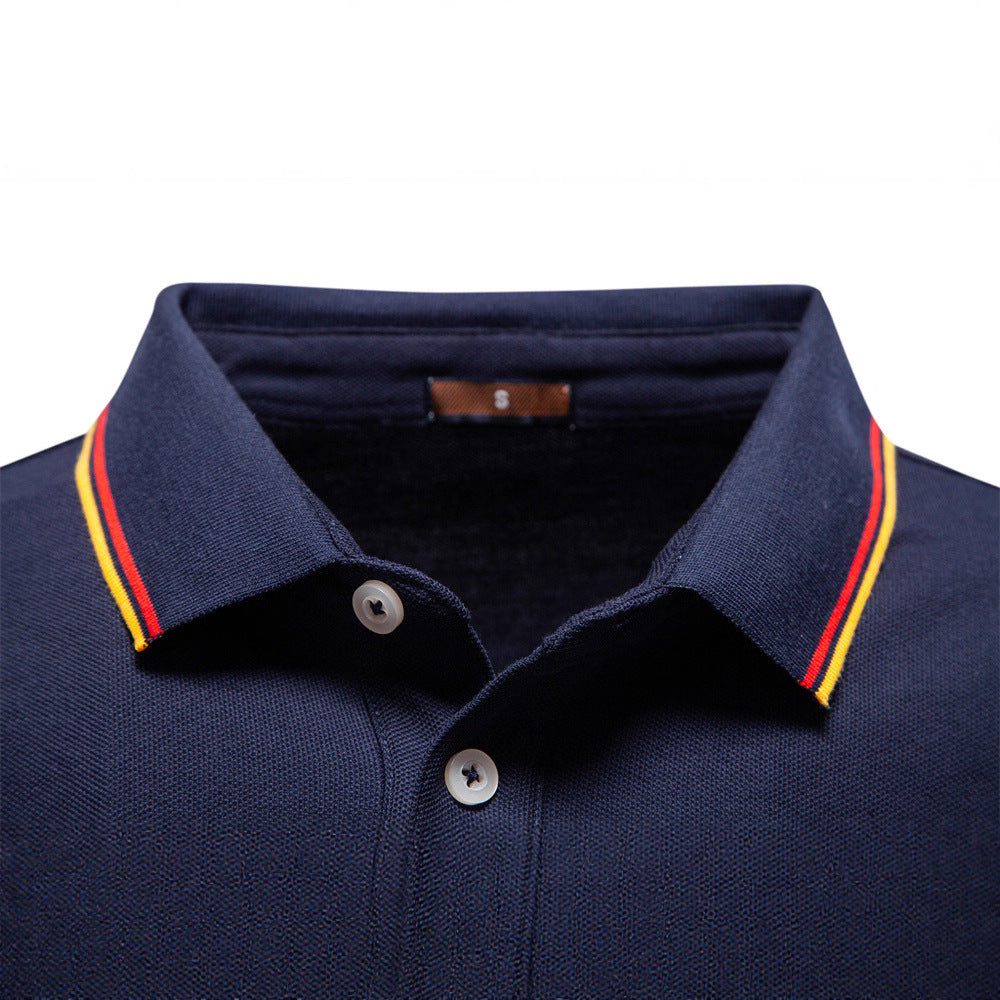 Men's collar solid color long sleeved T-shirt