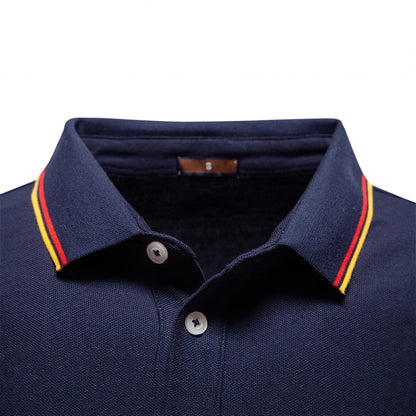 Men's collar solid color long sleeved T-shirt