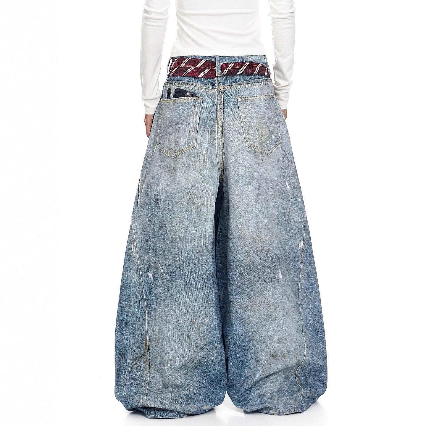 Retro Washed 3D Print Knife-Shape Denim Pants for Men, Streetwear Style, Loose Fit Casual Wide Leg Jeans