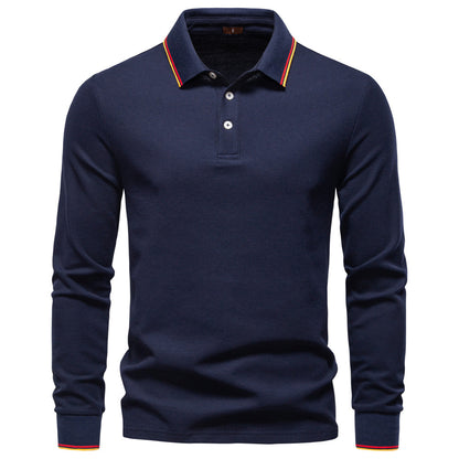 Men's collar solid color long sleeved T-shirt