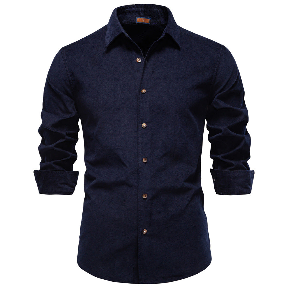 Collar men's solid color long sleeved shirt