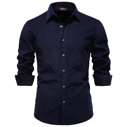Collar men's solid color long sleeved shirt
