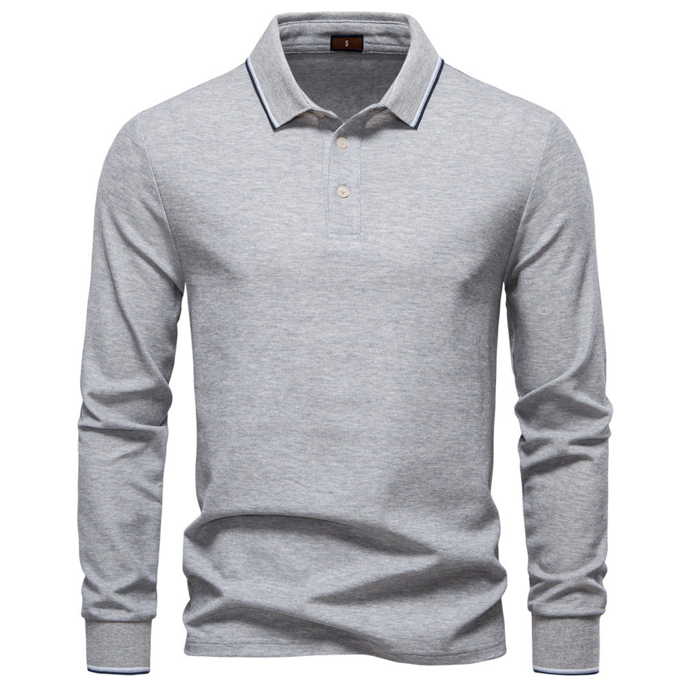 Men's collar solid color long sleeved T-shirt