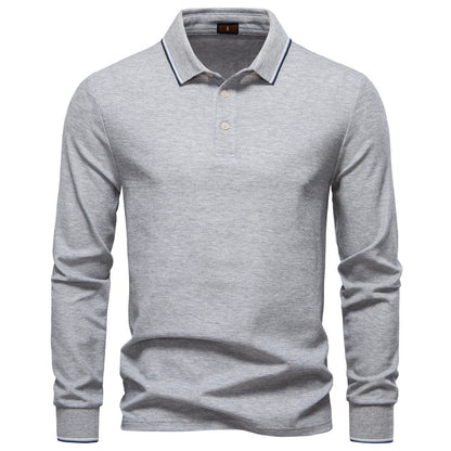 Men's collar solid color long sleeved T-shirt